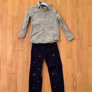 Janie & Jack Holiday Embroidered Shirt and Pants Set